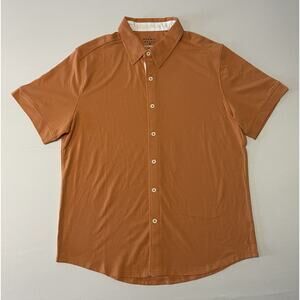 The Normal Brand Active Puremeso Button Up Shirt Mens XL Orange Loop Collar